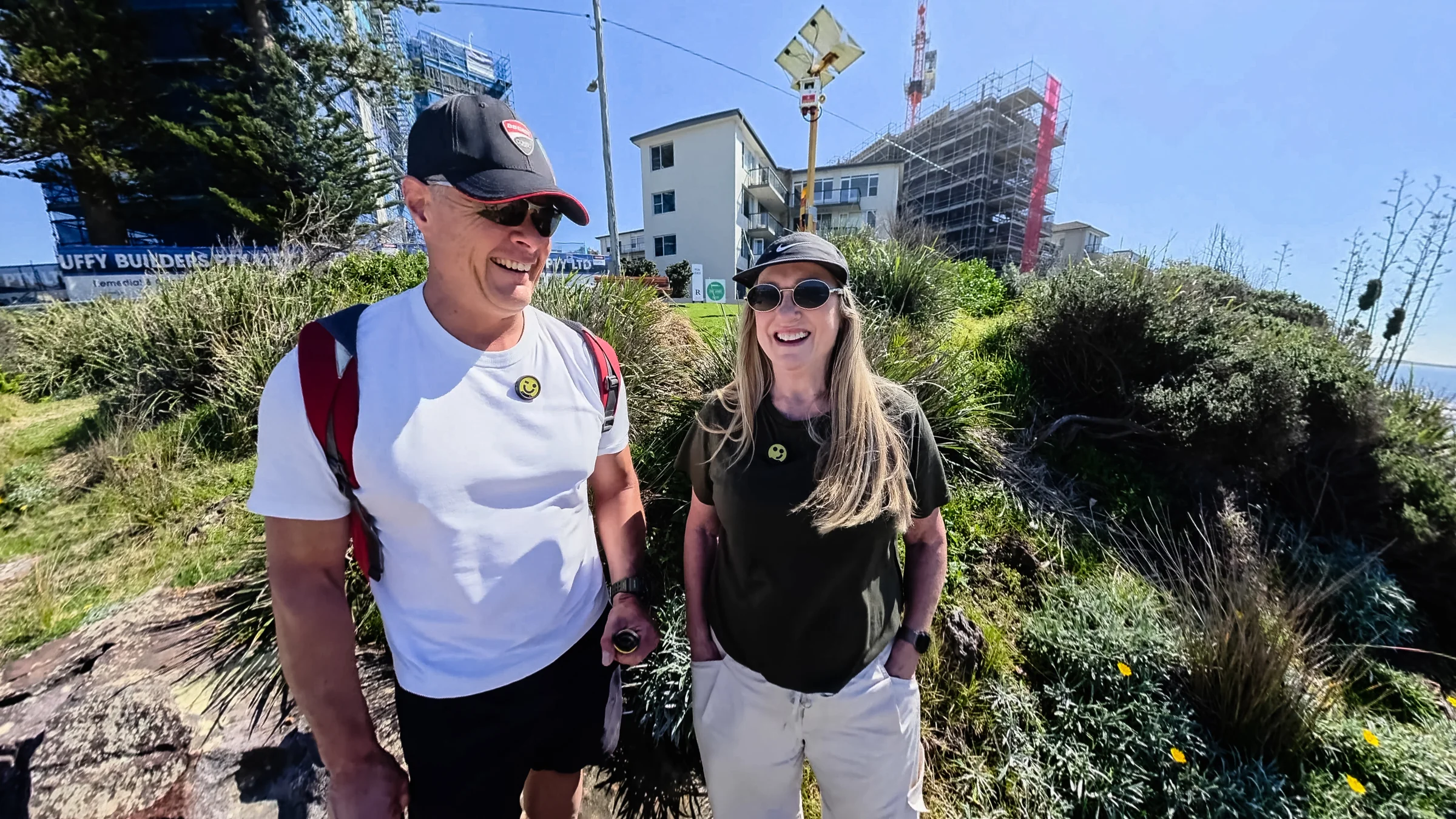 Rob and Sue smiling together above Blackwoods Beach