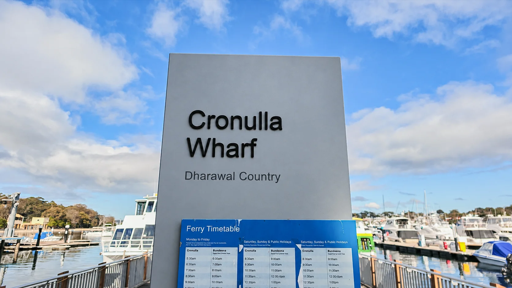 Cronulla Wharf sign acknowledging Dharawal Country