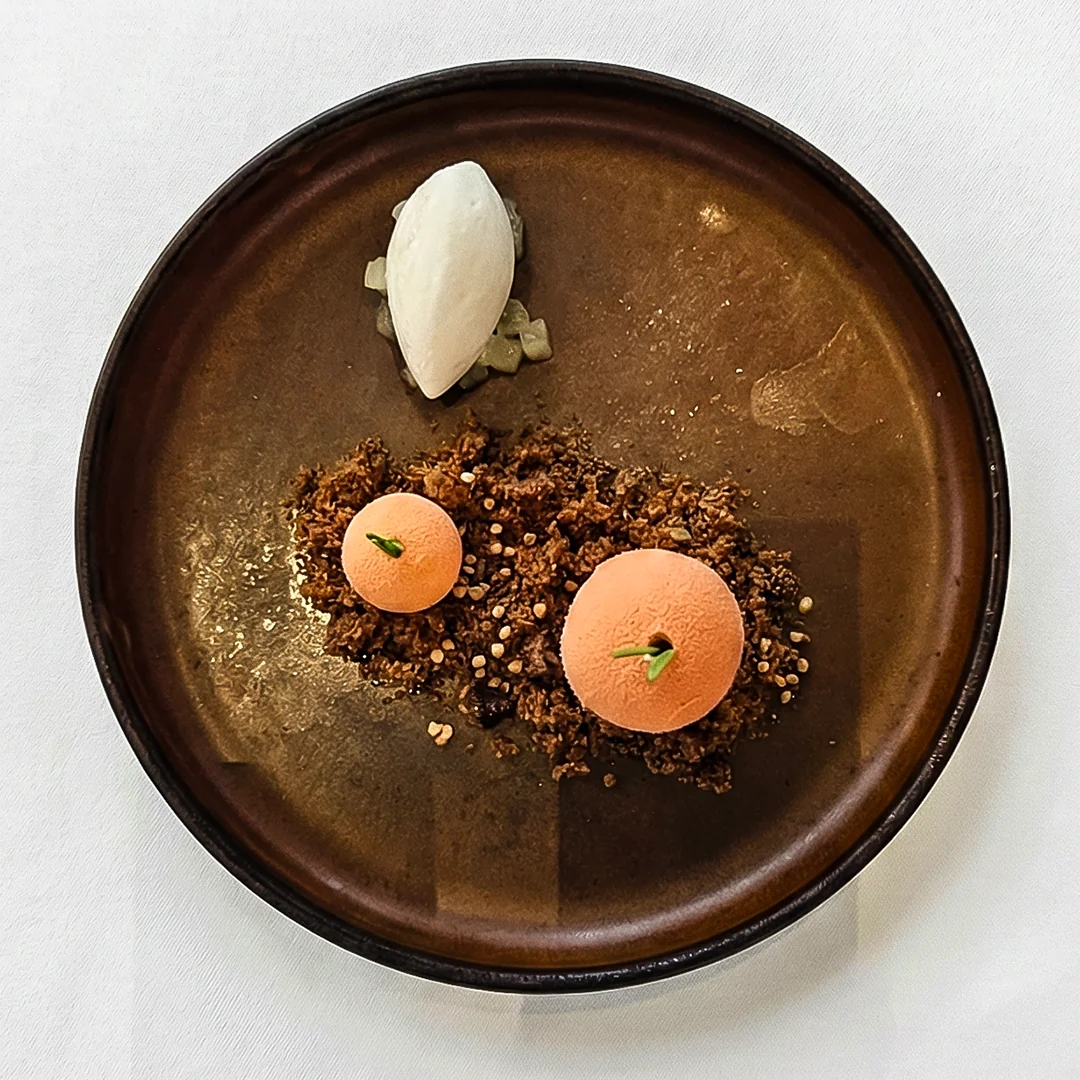 A plated dessert photographed from above