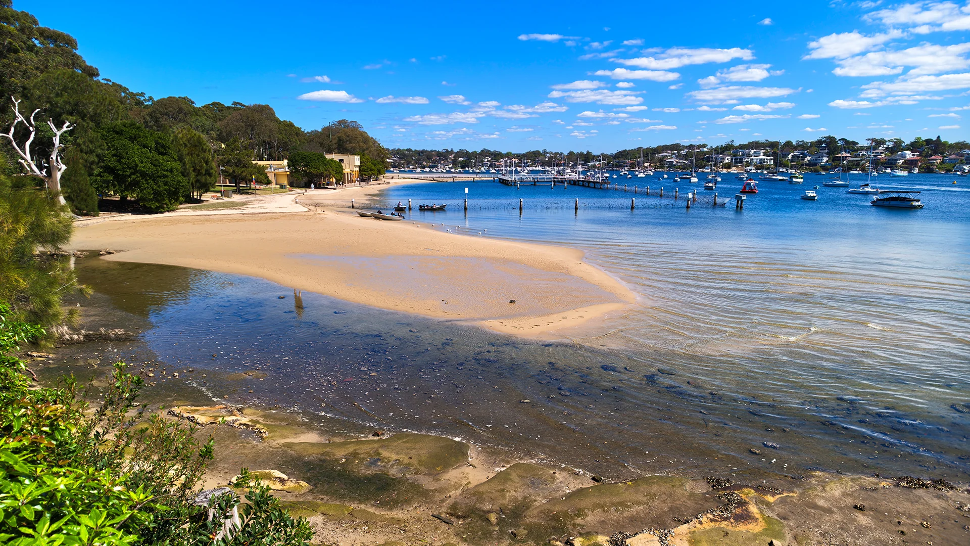 Sandy shoreline and sheltered water at Gunnamatta Bay