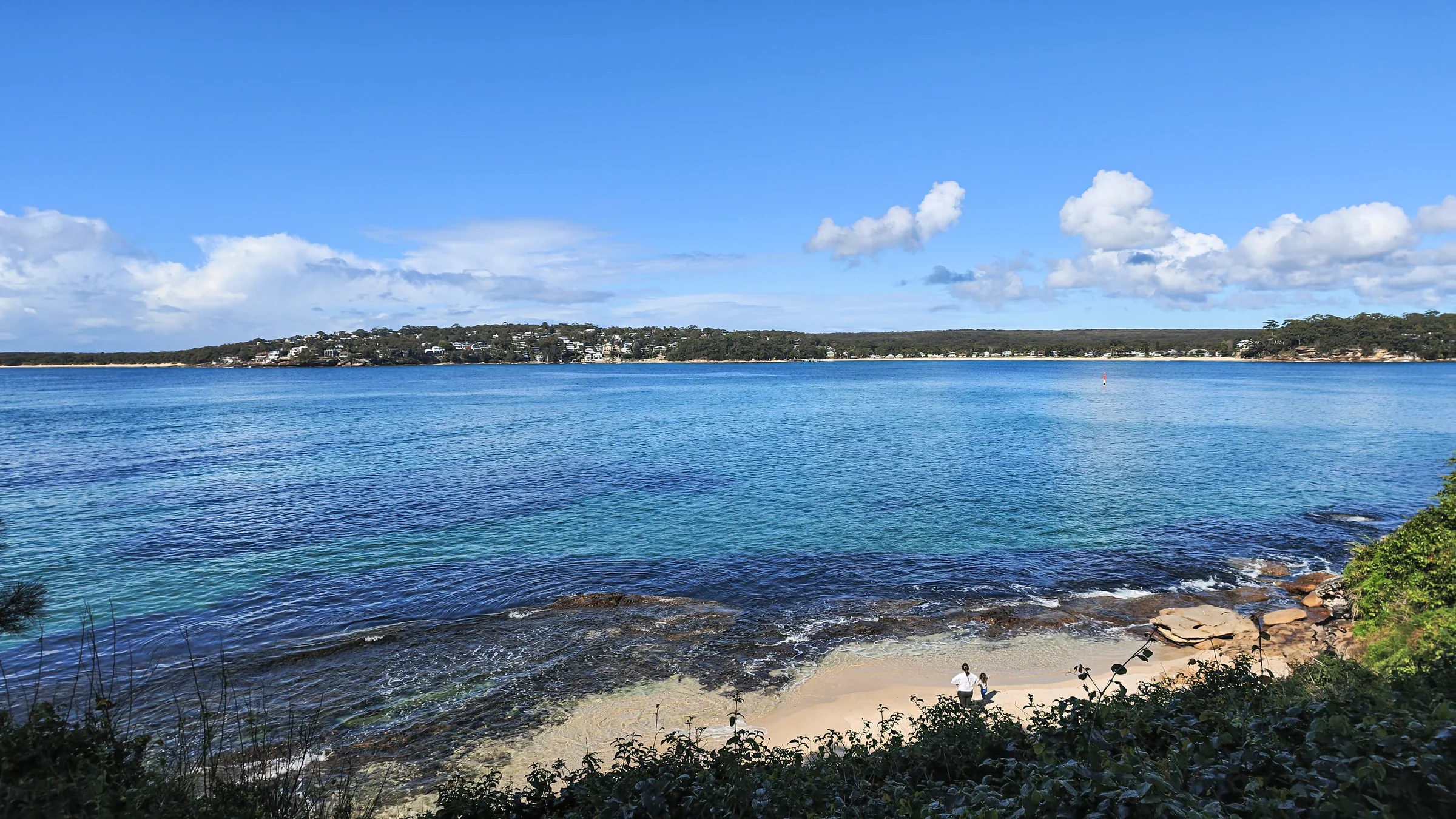 View over sandstone rocks and Port Hacking from Hungry Point