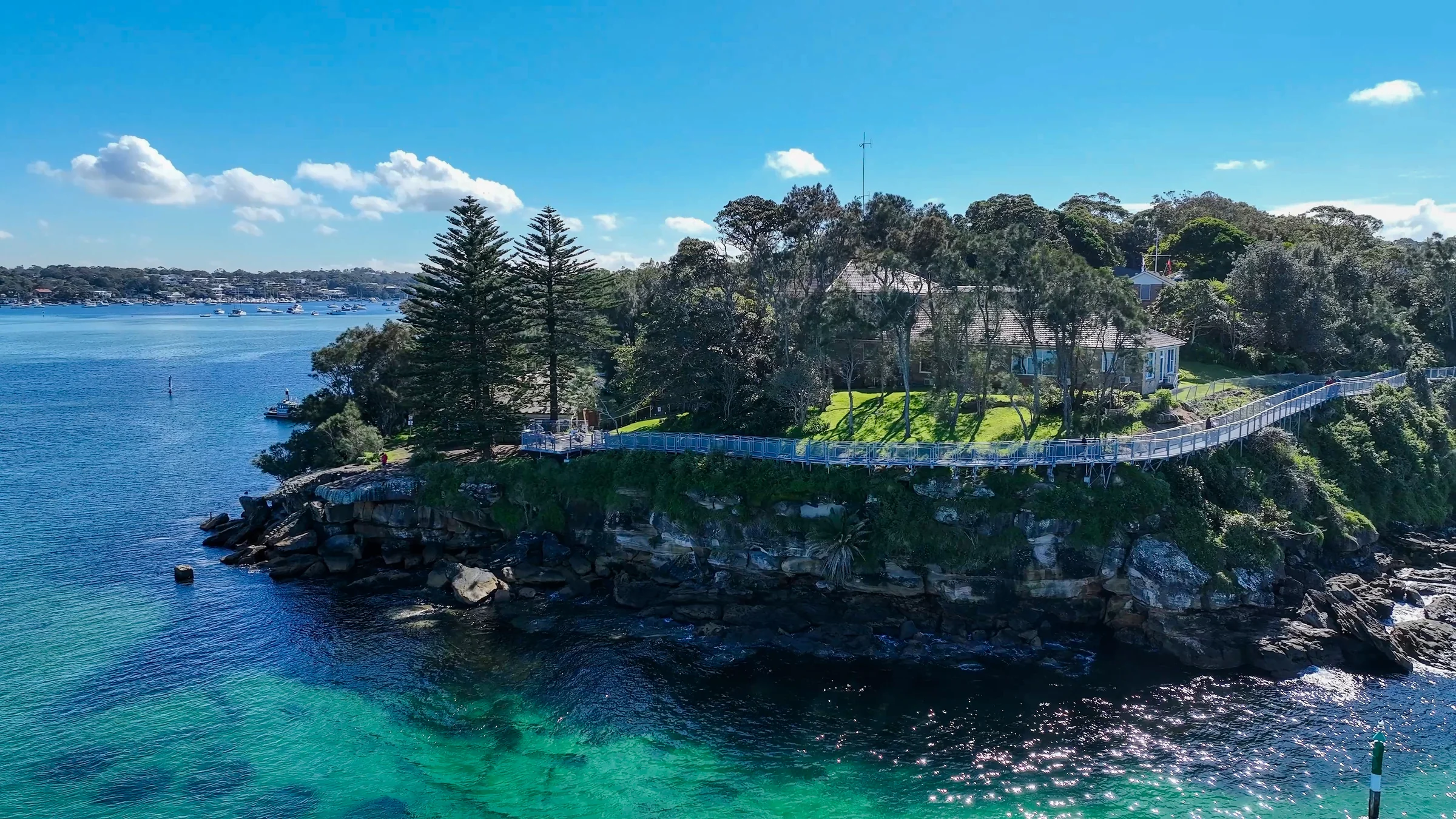Aerial view of the Hungry Point viewing platform and wooded headland