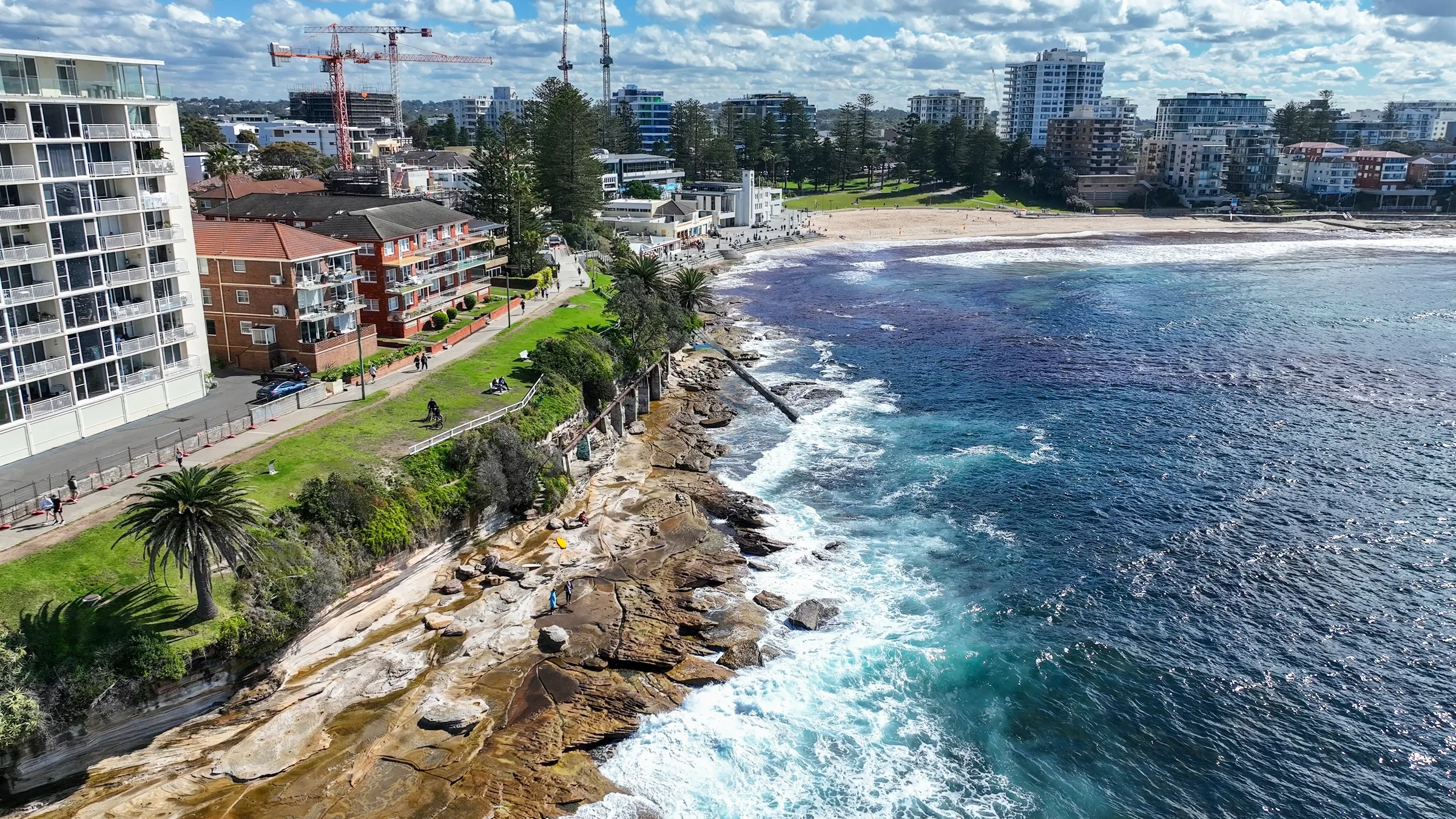 Aerial view along the southern foreshore towards Cronulla Surf Club and the beach